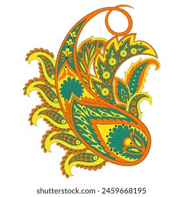 Isolated Vector Floral Paisley. Asian Arabian greeting card design