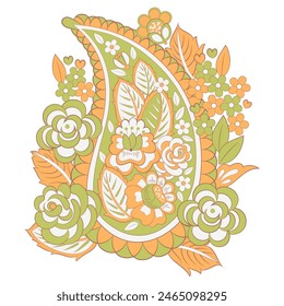 Isolated Vector Floral Paisley. Asian Arabian greeting card design