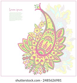 Isolated Vector Floral Paisley. Asian Arabian greeting card design