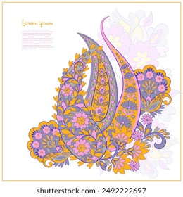 Isolated Vector Floral Paisley. Asian Arabian greeting card design