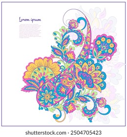 Isolated Vector Floral Paisley. Asian Arabian greeting card design