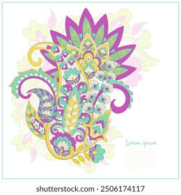 Isolated Vector Floral Paisley. Asian Arabian greeting card design