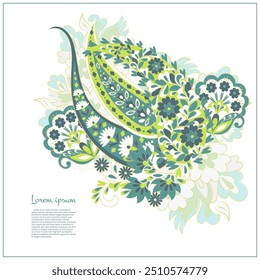 Paisley Floral Vetor Isolado. Projeto de cartão de saudação árabe asiático