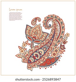 Isolated Vector Floral Paisley. Asian Arabian greeting card design