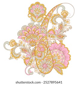 Isolated Vector Floral Paisley. Asian Arabian greeting card design