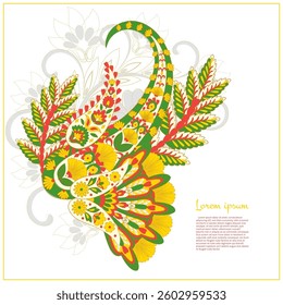 Isolated Vector Floral Paisley. Asian Arabian greeting card design