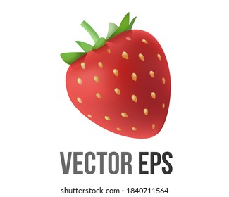 El fruto vectorial aislado de la fresa roja rica ícono salpicado con semillas y coronado con hojas verdes
