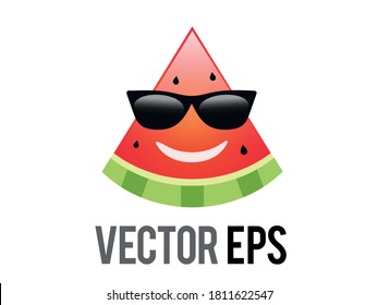 The isolated vector fruit watermelon red smiley face emoji icon with black sunglasses