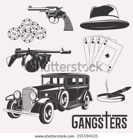 Isolated vector gangster set on white background