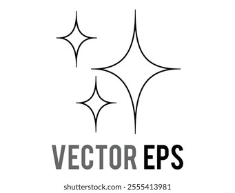 The isolated vector glittering flashes of sparkles, black line four-point stars flat icon, indicate love, happiness; beauty, gratitude and excitement