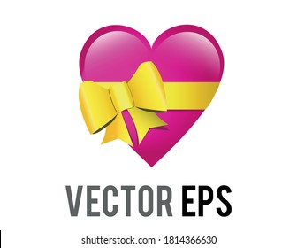 The isolated vector glossy pink heart shaped box emoji icon, tied with a yellow ribbon being a gift box, box of chocolates or jewelry box