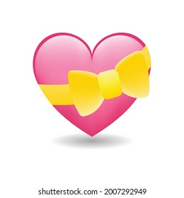 The Isolated Vector Glossy Pink Heart Shaped Box Emoji Icon, Tied With A Yellow Ribbon Being A Gift Box, Box Of Chocolates Or Jewelry Box. 