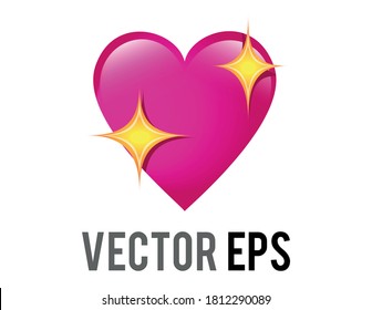 The isolated vector glossy pink love heart emoji icon with sparkling stars, used for expressions of shimmering