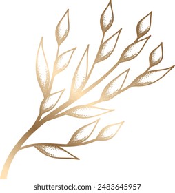 Isolated Vector Gold Leaf Branch on White Background