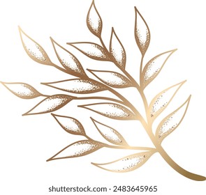 Isolated Vector Gold Leaf Branch on White Background