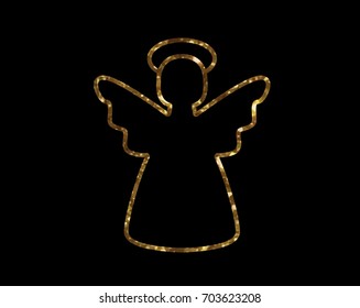 Isolated vector golden glitter Christmas angel line icon svg