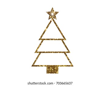 Isolated vector golden glitter Christmas tree line icon