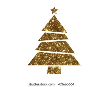 Isolated vector golden glitter Christmas tree flat icon