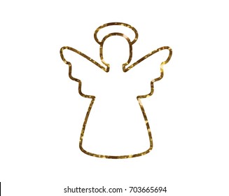 Isolated vector golden glitter Christmas angel line icon svg