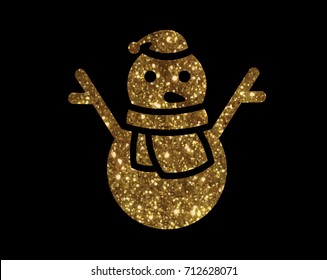 Isolated vector golden glitter Christmas snowman with scraf icon