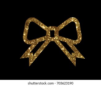 Isolated vector golden glitter gift ribbon line icon