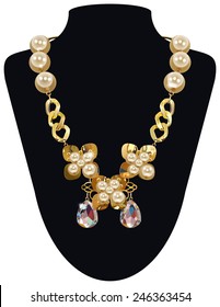 Isolated Vector Golden Necklace With Pearls , Eps10 Vector, Transparency Used, Raster Version Available