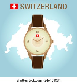 Isolated Vector Golden Wrist Watch with Leather Bracelet 