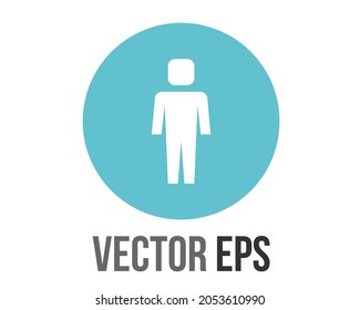 The isolated vector gradient blue man restroom circle icon button with iconography of man and woman, to indicate location of public bathrooms, toilets, restrooms