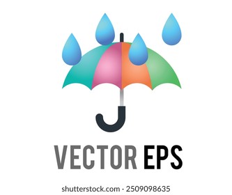 The isolated vector gradient colorful umbrella icon with blue water droplets