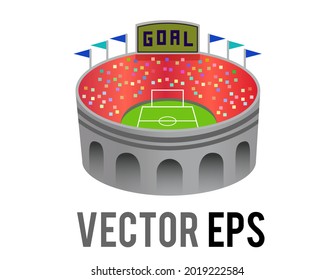 The isolated vector gradient gray large capacity outdoor football or soccer stadium icon in the city