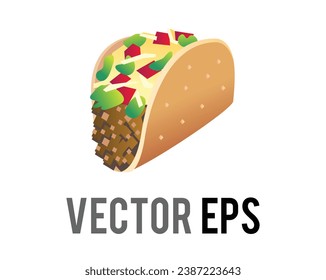 The isolated vector gradient Mexican food Tex Mex taco icon with cheese, beef, tomato, onion