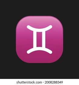 The isolated vector gradient purple Gemini astrological sign emoji icon in the Zodiac, represents Twins. Gemini Zodiac Sign, Isolated Emoji Vector. 