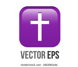 The isolated vector gradient purple latin, Christian cross icon round corner button