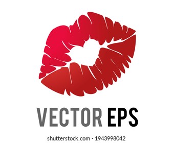 The isolated vector gradient red kiss mark icon with bright lipstick