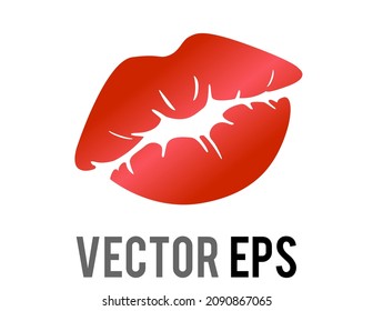 The isolated vector gradient red kiss mark icon with bright lipstick