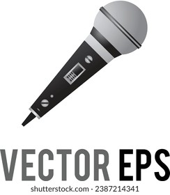 The isolated vector gradient silver and black singing microphone icon, used to amplify a person’s voice when speaking or singing.

