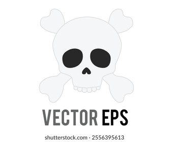 The isolated vector gradient whitish gray human skull with crossbones icon, Commonly expresses figurative death, dying from extreme laughter, frustration, or affection.
