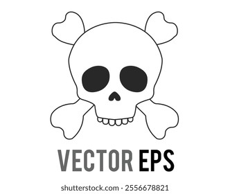 The isolated vector gradient whitish gray human skull with crossbones icon, Commonly expresses figurative death, dying from extreme laughter, frustration, or affection.
