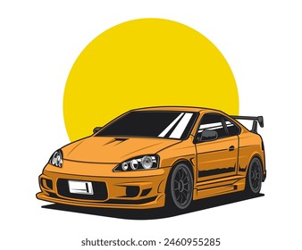 isolated vector graphic of 90s car design in orange tone