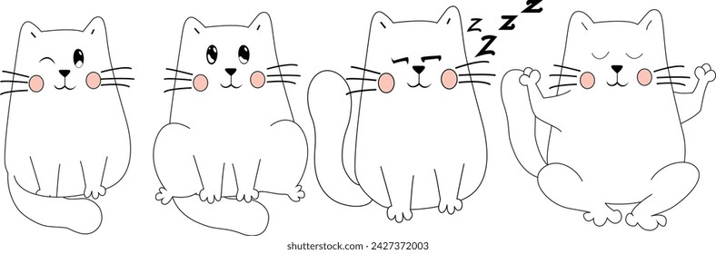 isolated vector graphic cat set different emotions