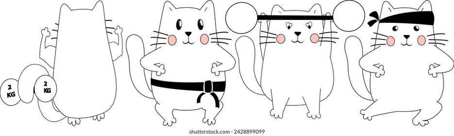 isolated vector graphic cat set doing sport