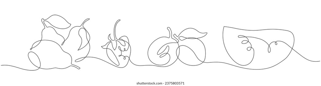 Colección gráfica vectorial aislada de frutos y bayas en una línea