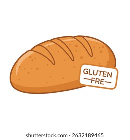 Isolated vector graphic depicting a crusty gluten free bread loaf marked with an official certified seal
