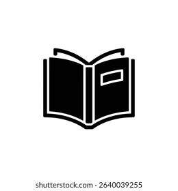 Isolated vector graphic displaying an open book with black fill on a white background, highlighting reading, learning, and education related concepts clearly and simply.