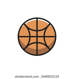 An isolated vector graphic featuring a basketball. The ball is orange with a black outline and internal black lines mimicking a basketball's typical pattern.