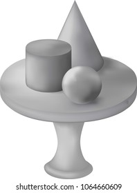 Isolated vector graphic gray 3d geometric figures on the table