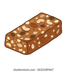Isolated vector graphic icon of a plant based protein energy bar containing mixed nuts and seeds