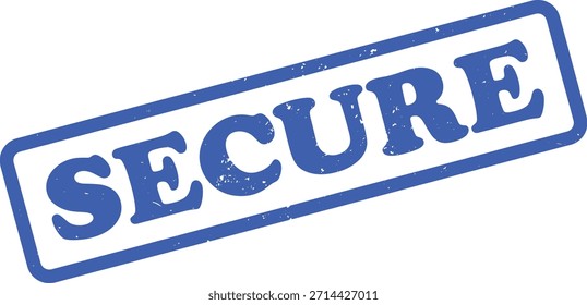 Isolated vector graphic on white featuring a blue, textured stamp with a grungy finish, boldly displaying SECURE.