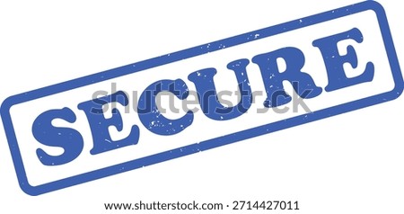Isolated vector graphic on white featuring a blue, textured stamp with a grungy finish, boldly displaying SECURE.