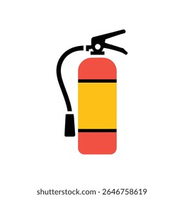 O gráfico vetorial isolado mostra um extintor de incêndio vibrante com um tanque vermelho e amarelo distintivo, complementado por acentos pretos, criando um símbolo de segurança em negrito.